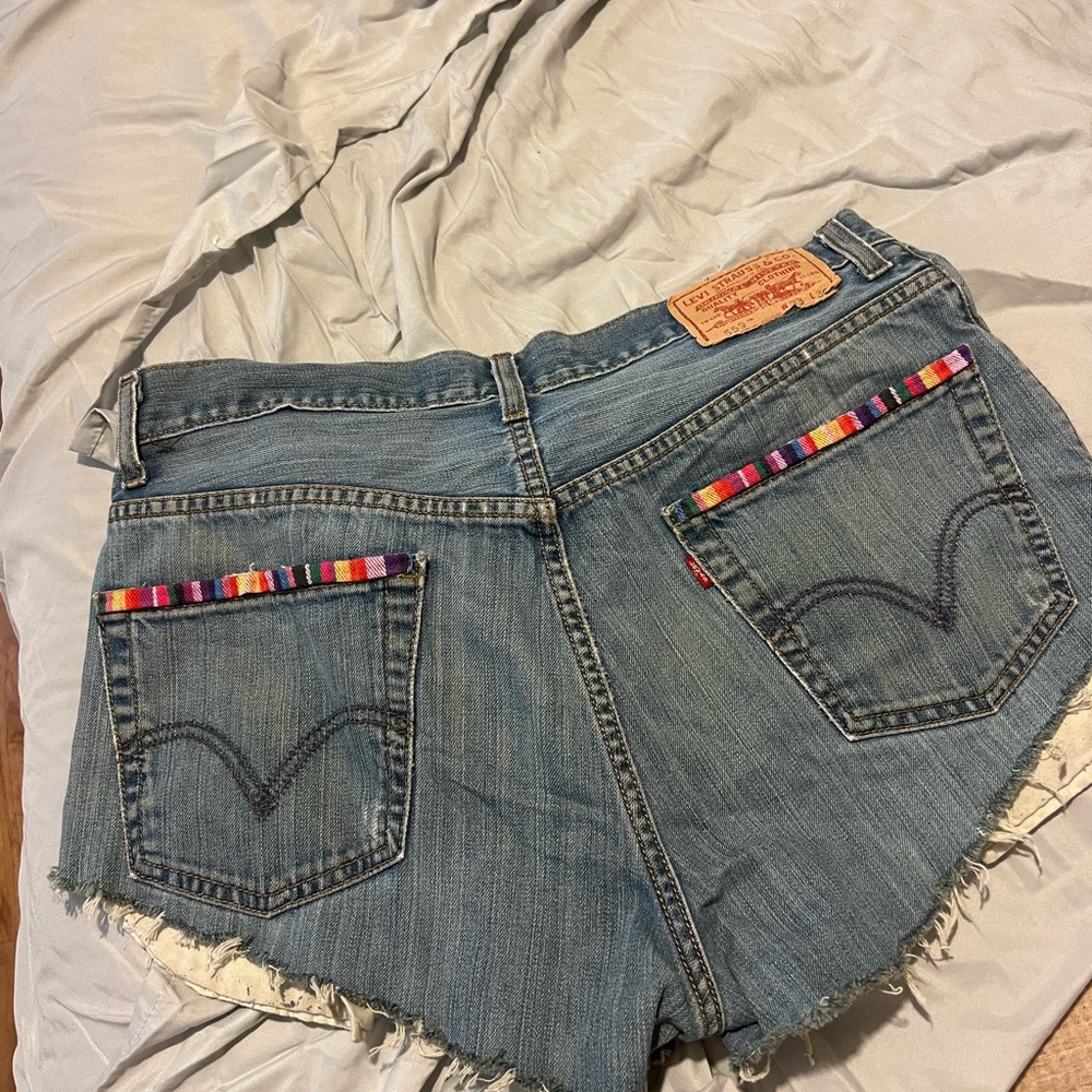 Handmade Levi’s embroidered shorts
